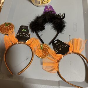 New NOIR Embellished Halloween  Headbands - Set Of 3 Bats And Pumpkins. Defect